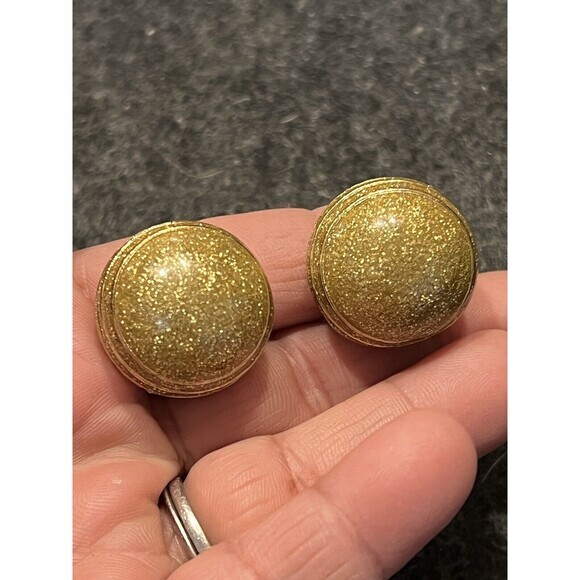 VTG Helene Rubenstein Gold Glitter Globe Rhinestone Clip On 80s Earring - Picture 1 of 5